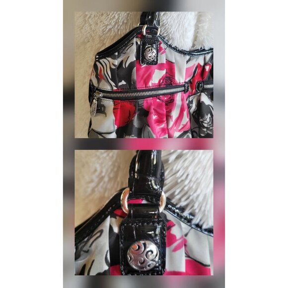 Brighton Floral Madison Shoulder Purse Hobo Black Red Pink Gray Nylon - Picture 11 of 11